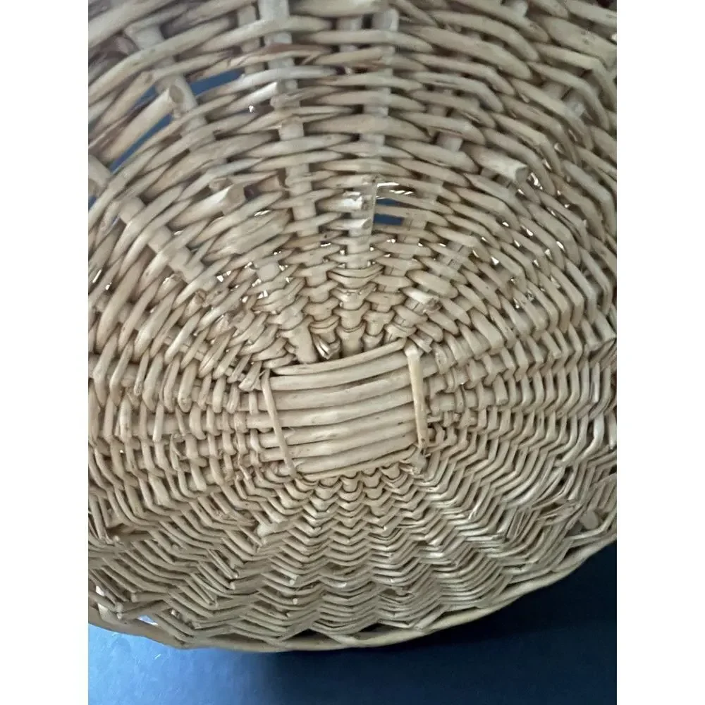 Vintage Wine Bottle Basket Sectioned Holder Wicker Straw Handle Picnic Cocktail